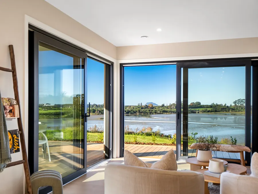Living room with corner windows and plenty of natural light